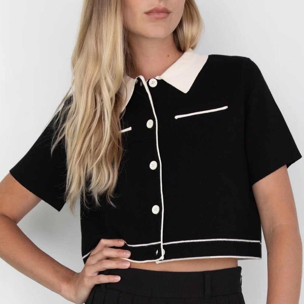 Oak + Fort Cropped Knit Contrast Trim
